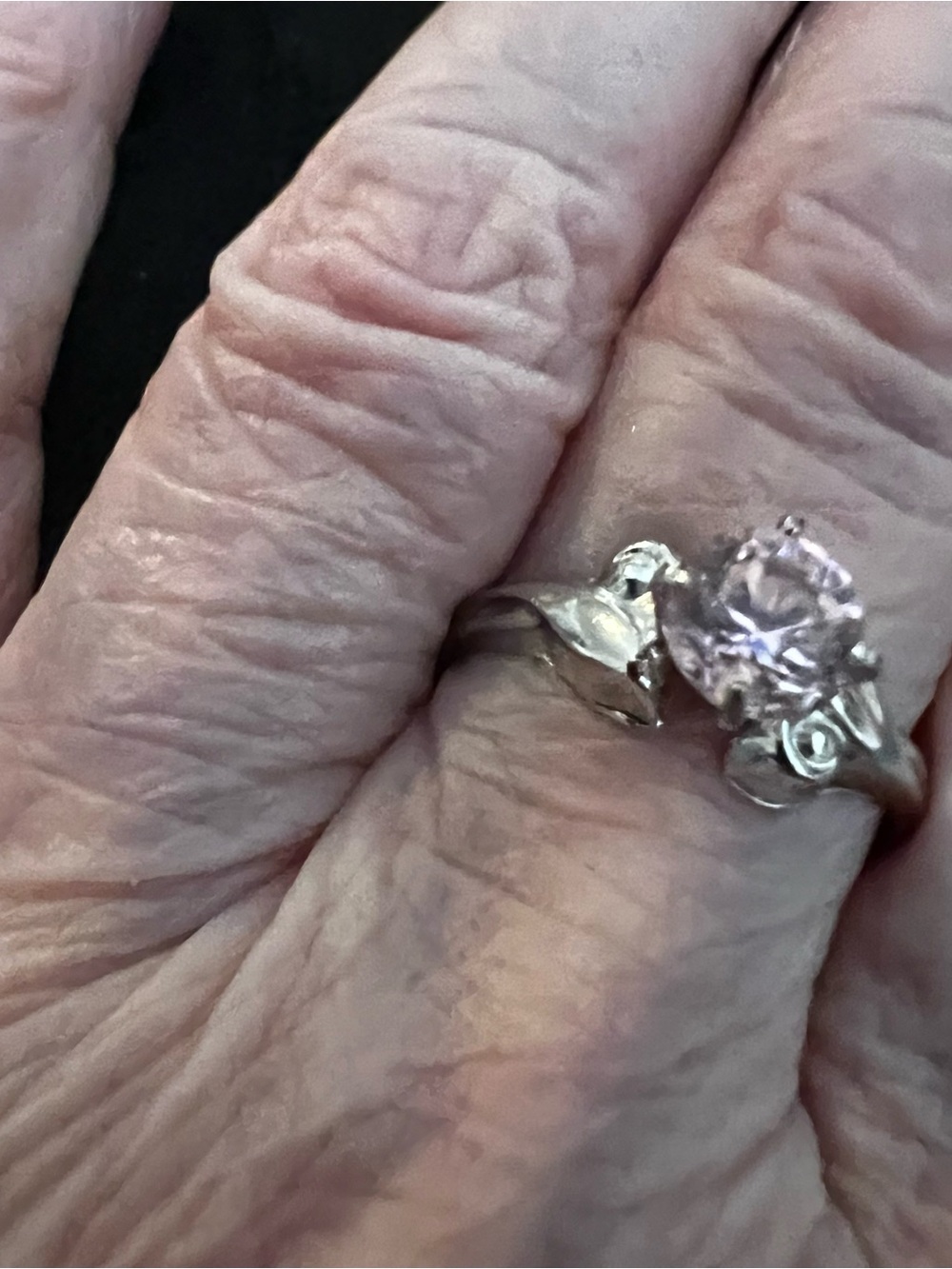 Silver 925 Floral Solitaire Ring with Light Pink Stone